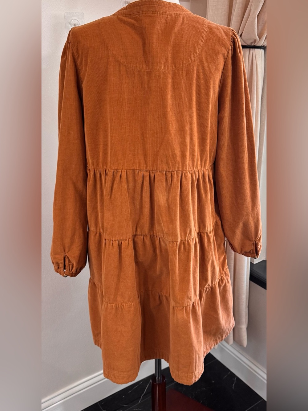 Lucky Brand Corduroy Tiered Dress L Rust Burnt Orange Fall Boho - Picture 3 of 9